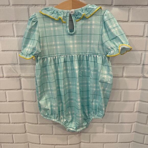 Boutique Marie Nicole Baby Girl 18 Month Blue Yellow Lemon Plaid One-Piece - Picture 5 of 9
